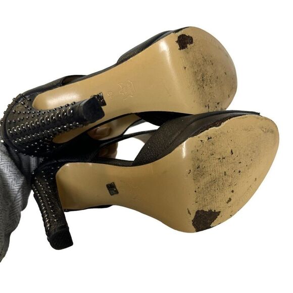 BCBG MaxAzria Leather ILMA Studded Heels Peep Toe - Picture 10 of 13